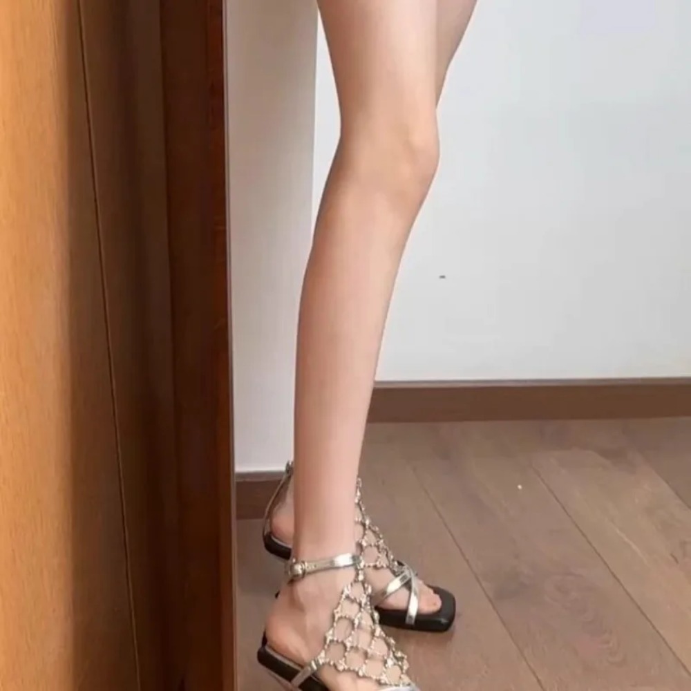 Temperament High Heels Women S - đánh giá và giá Mesh Strap Metal